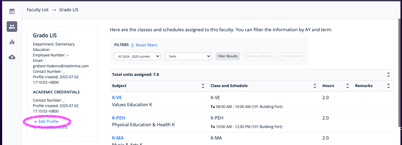 Edit Faculty Account