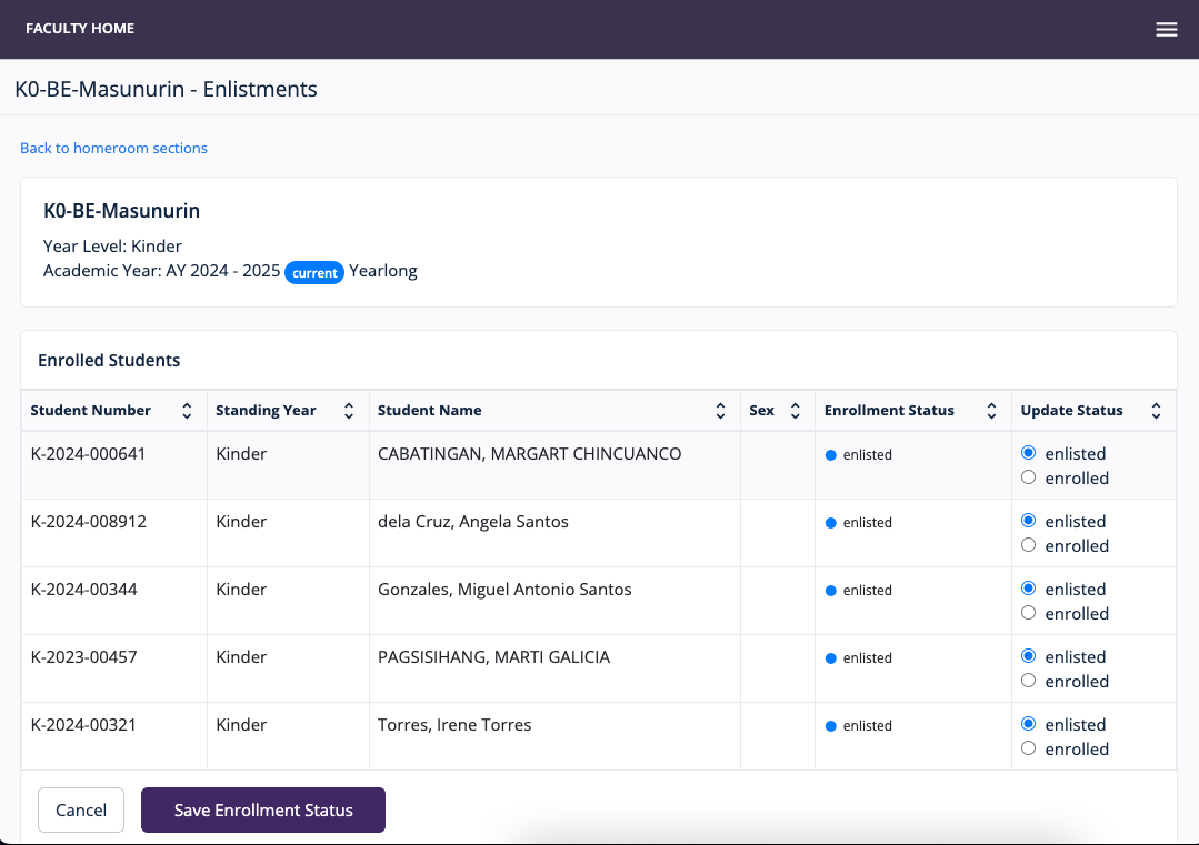 Student Enrollment Table