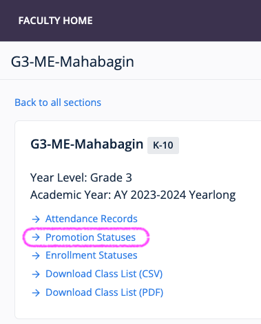 homeroom promotion statuses