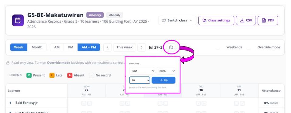 Calendar Go control