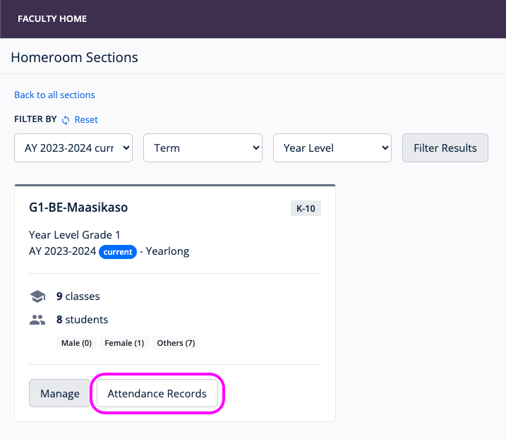 Homeroom attendance records